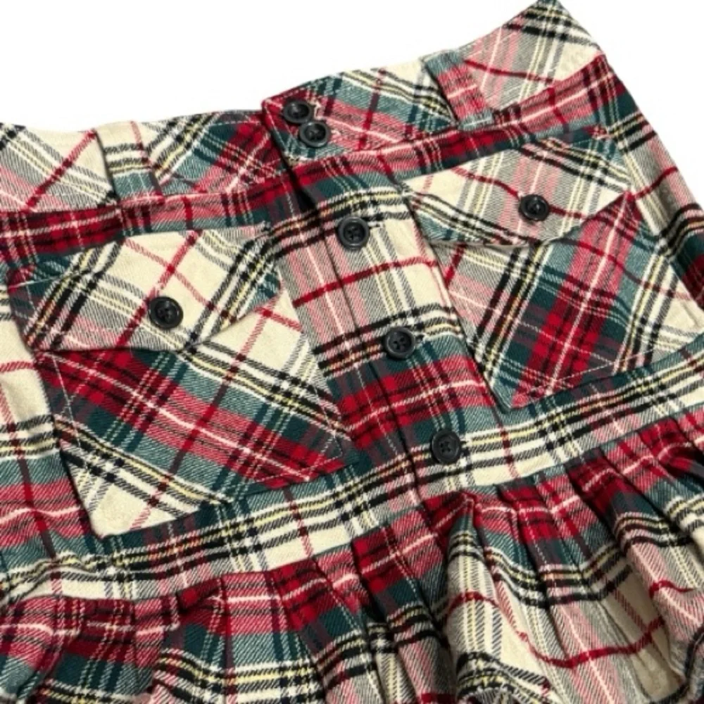 Ralph Lauren Girls Red Plaid Ruffle Mini Skirt Size 14 Preppy Tartan Wool Blend